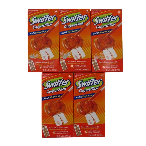 Swiffer Carpet Flick Refills 5 Pack 12 Per Pack Cleaning UPC 037000031741 NEW - Picture 1 of 9
